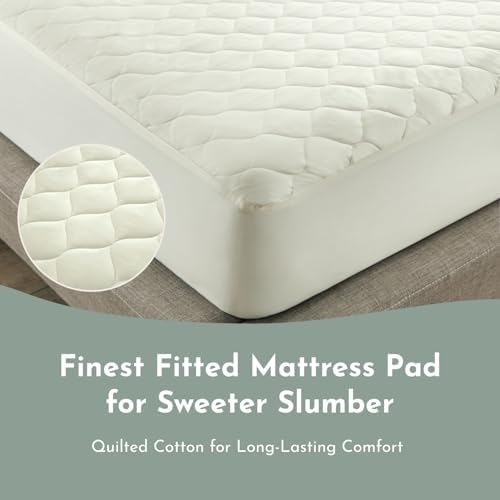 100% Cotton Organic Mattress Protector | Breathable & Noiseless GOTS Organic Mattress Pad with Premium 300GSM Durability | Machine Washable Quilted Bed Protector with Deep Pocket (Ivory, King)