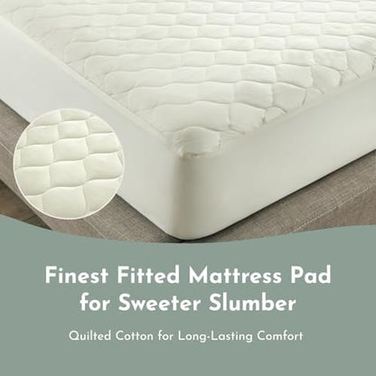 100% Cotton Organic Mattress Protector | Breathable & Noiseless GOTS Organic Mattress Pad with Premium 300GSM Durability | Machine Washable Quilted Bed Protector with Deep Pocket (Ivory, King)