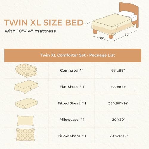 Sasttie Twin XL Comforter Set, 5-Piece Bed in a Bag, Pintuck Bedding Sets for All Season, Includes Comforter, Flat Sheet, Fitted Sheet, Pillowcase and Pillowsham, Indigo Blue