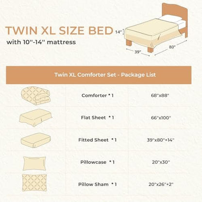 Sasttie Twin XL Comforter Set, 5-Piece Bed in a Bag, Pintuck Bedding Sets for All Season, Includes Comforter, Flat Sheet, Fitted Sheet, Pillowcase and Pillowsham, Indigo Blue