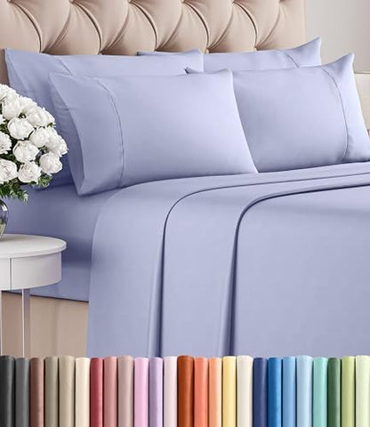 Cal King 6 Piece Bed Sheet Set - Breathable & Cooling Sheets - Lavender