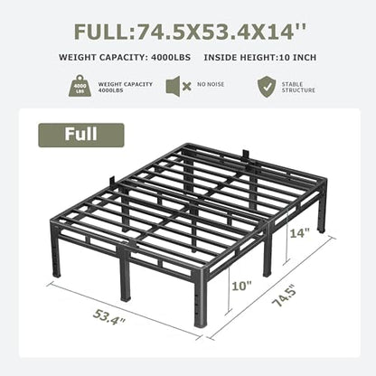 NKZ 2-in-1 Full Size Metal Platform Bed Frame, 14 Inch Heavy Duty Bed Base