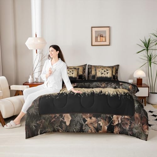 Erosebridal 7 Piece Duck Camo Bedding Set King Size Bed in A Bag Rustic Hunting Comforter Set with Sheets for Boys Teen Men Hunter Country Farmhouse Bed Sets Camouflage Wild Animal Room Decor