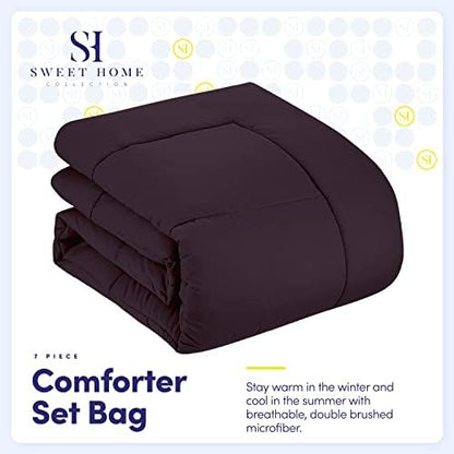 Sweet Home Collection 5 Piece Comforter Set Bag Solid Color All Season Soft Down Alternative Blanket & Luxurious Microfiber Bed Sheets, Purple, Twin XL