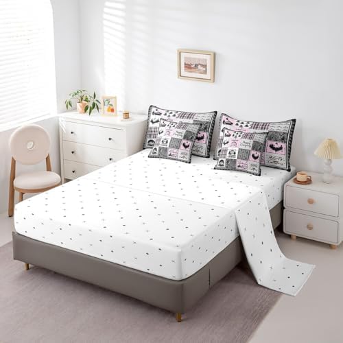 Erosebridal 7 Piece Rv Camper Full Comforter Set for Kids Girls,Happy Camping Bedding Set for Bunk Travel Trailers,Pink Buffalo Plaid Patchwork Bed Set with Sheets,Woodland Rustic Cabin Bed in a Bag