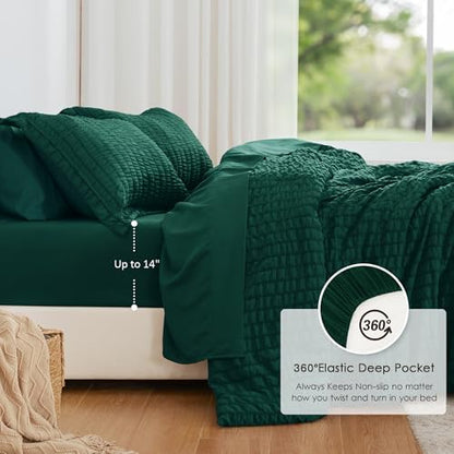 Love's cabin Seersucker Dark Green King Size Comforter Set