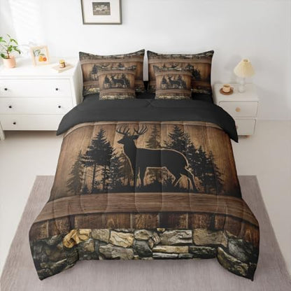 Erosebridal 7 Piece Rustic Deer King Comforter Set with Sheets Farmhouse Cabin Bedding Sets | for Kids Boys Teen Men Hunting Wildlife Deer Theme Bed in A Bag Country Lodge Western Bed Set Brown