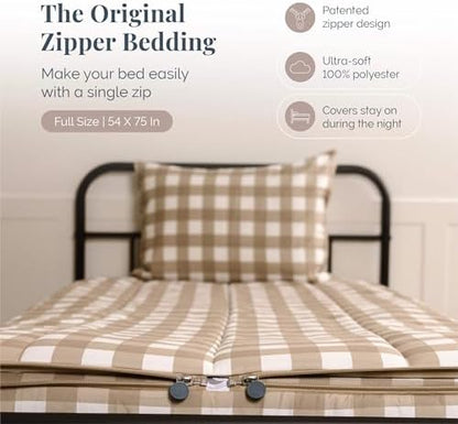 Beddy's Tan Checkered All-in-One Zipper Bedding Set for Kids/Teens - Full