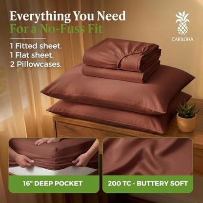 Cariloha Aloha Soft 3-Piece Sheet Set | Maroon Sunset | Twin XL | Made from 100% Viscose derived from Bamboo | Introductory Sheet Line