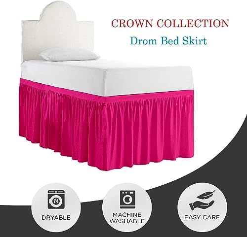 Full XL 32" Inch Drop Long Dorm Bed Skirt, Ruffled Pattern College Dorm Room Bed Skirts, Split Corner, Easy Care, No Wrinkle Microfiber Bed Skirt