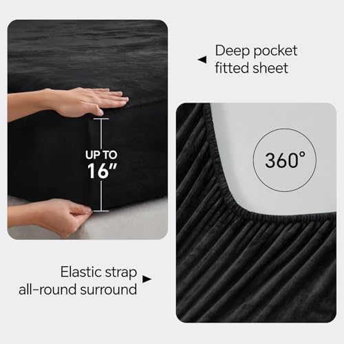 BEDELITE Flannel Sheets King Size, Black, 4 Pieces