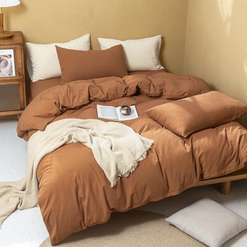 FOSSA Duvet Cover Set 100% Washed Cotton Linen Feel Oversized Queen