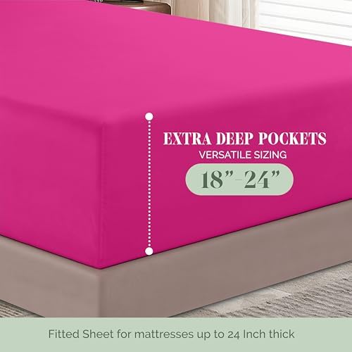 Elegant Comfort 1500 Premium Hotel Quality 18-24 Inches Deep - Extra Deep Pocket Single Fitted Sheet for High Mattress, Luxury and Softest, Smart Pocket - Wrinkle Free, California King, Pink