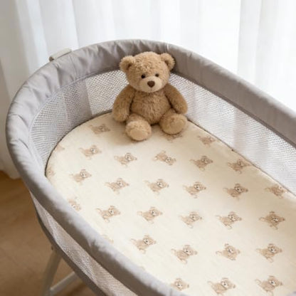 Organic Baby Bassinet Sheets 2 Pack 33”x17” 100% Muslin Cotton for Baby Girl Boy, Soft Fitted Mattress Pad Cover Compatible with Halo BassiNest Swivel Sleeper, Graco, Baby Delight, Chicco, Angelbliss