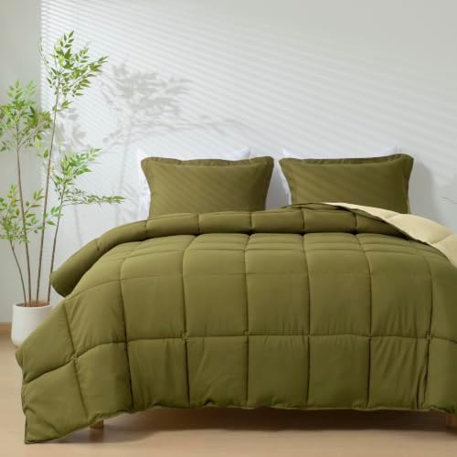 HIG 3pc Olive Queen Size Bedding Comforter Set Duvet Insert Blanket