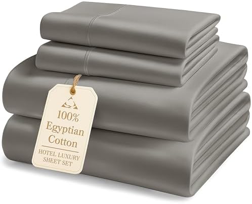 LANE LINEN 100% Egyptian Cotton King Size Deep Pocket Sheet Sets, Soft & Comfy No Pill Fade Resistant Natural Cooling Mercerized Cotton King Size Sheets Set 16" Deep Pocket - Slate Smoke