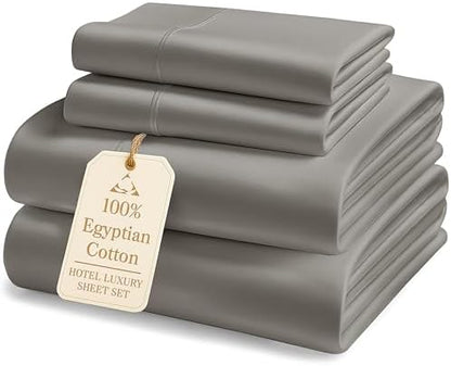LANE LINEN 100% Egyptian Cotton King Size Deep Pocket Sheet Sets, Soft & Comfy No Pill Fade Resistant Natural Cooling Mercerized Cotton King Size Sheets Set 16" Deep Pocket - Slate Smoke