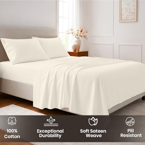 SGI bedding 100% Egyptian Cotton Sheets Queen Size – Cooling Sheets, Soft Breathable Butter Bedding, Luxury Bedding, Luxury Hotel Sheet Set, Deep Pocket 16", 4 Piece Set