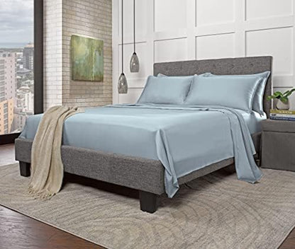 Stylinen 100% Organic Eucalyptus Bed Sheets Queen Size 4 Piece Set, Tencel Lyocell, Silky Soft & Smooth, Breathable, 16 Inch Deep Pockets, 1 Fitted, 1 Flat, 2 Pillowcases (Queen, Sky Blue)
