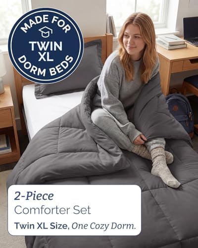 Twin XL Comforter Set - Dark Grey Bedding for All Seasons - 2 Piece Bed Set