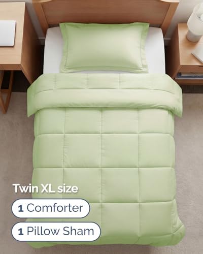 Twin XL Comforter Set - Light Sage Green Bedding, All Seasons - 2 Piece Set