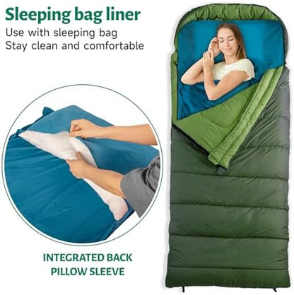 Ultralight Sleeping Bag Liner, Satin Sleep Sack, Comfy Breathable & Cooling & Silky Soft liner, Travel Sheets & Adult Sleep Sack with 2 Way Zipper, Ideal for Backpacking, Hotel, Camping, Hostels