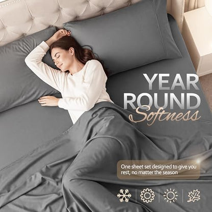 Pack of 4 Queen Sheets Set, 16" Deep Pocket Hotel Luxury Sheet, Dark Grey