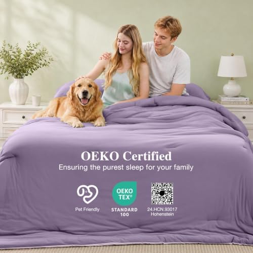 MUXHOMO Cooling Comforter Set Twin XL Size, Lightweight Summer Comforter for Hot Sleeper, Reversible Bedding with ICY Cooling Surface, Includes 1 Comforter (68"x 88") and 2 Shams (20"x 26"), Lavender