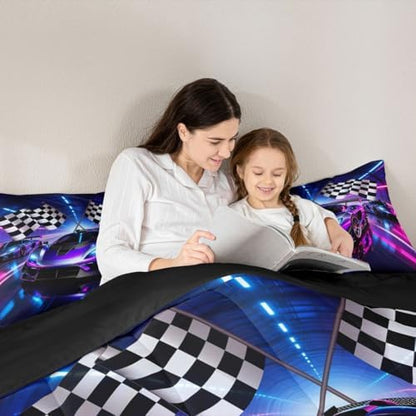Feelyou Boys Sports Car Comforter Set All Season Racing Car Bedding Set with 2 Pillow Cases Extreme Sports Microfiber Kids Queen Bedclothes Bedroom Decor Duvet Quilt Breathable Soft Lightweight