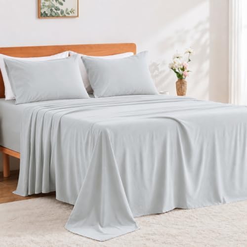 GOKOTTA 4 Piece Cal King Sheet Set - Soft, Breathable & Cozy - Light Grey
