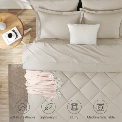 CozyLux Twin Comforter Set 68"x88" Beige - 5 Piece Bed in a Bag