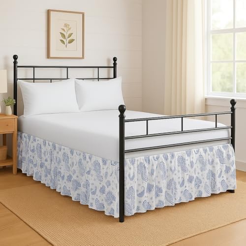 Mattress-Homes Printed Ruffled Bed Skirt Split Corners with Platform Tailored Fit Wrinkle Free Ultra-Soft Microfiber Dust Ruffle King 21" Drop Paisley Dreams