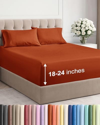 Extra Deep Full Sheet Set - 4 Piece Breathable Cooling Sheets - Terracotta