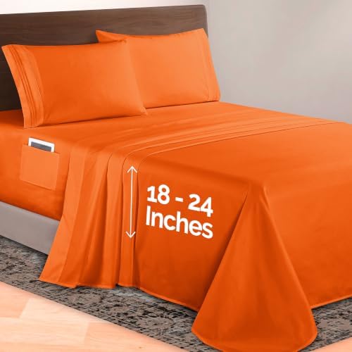 Elegant Comfort Luxurious 1500 Premium Hotel Quality Microfiber 4-Piece Sheet Set, 18-24 Inches Deep - Extra Deep Pocket Sheets - Ultra Soft 4PC Deep Pocket Sheets, Full, Orange