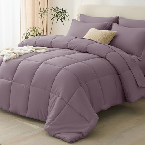 CozyLux Full Size Comforter Sets, 7-Piece Bed in a Bag, Dusty Purple