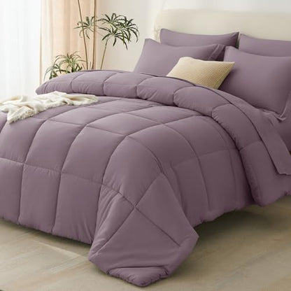 CozyLux Full Size Comforter Sets, 7-Piece Bed in a Bag, Dusty Purple