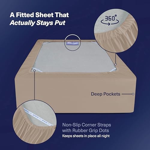 Kickoff Viscose Bamboo Sheets King Size 4-pc 100% Organic Bamboo Viscose Bed Cooling Sheets King Size Set Cool Bedding for hot Sleepers Sheet Set - Gift Ready Packaging (Taupe Latte,K)