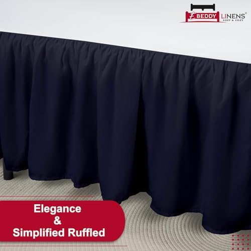 eBeddy Linens Dust Ruffle Bed Skirt Twin 18 Inch Drop – Split Corner Platform Style, 100% Microfiber, Navy Blue Solid, Tailored Fit, Wrinkle-Resistant, Hidden Storage, Hotel Luxury