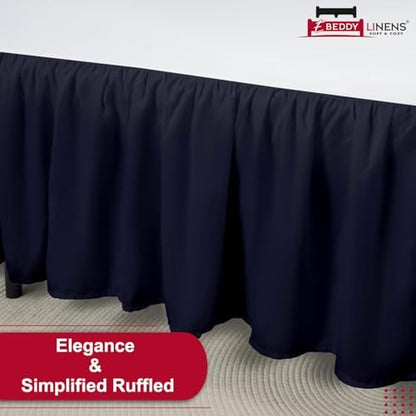 eBeddy Linens Dust Ruffle Bed Skirt Twin 18 Inch Drop – Split Corner Platform Style, 100% Microfiber, Navy Blue Solid, Tailored Fit, Wrinkle-Resistant, Hidden Storage, Hotel Luxury