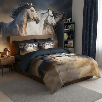 QOOMO Running Horse 7 Pieces Comforter Set Queen,Galloping Horse Bedding