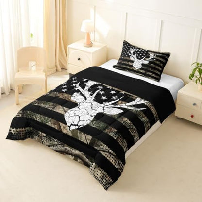 Feelyou Camo American Flag Deer Hunting Comforter Set Toddler Bedding Set