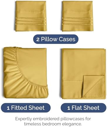 Full Size 4 Piece Sheet Set - Ultra Soft & Cooling Bed Sheets - Mustard