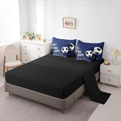 Erosebridal Navy Blue Soccer Gaming 7 Piece Bedding Set Twin | Ball Games Comforter Set with Sheets Football Sports Bed in A Bag Boys Kids Men Bed Sets