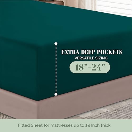 Elegant Comfort 1500 Premium Hotel Quality 18-24 Inches Deep - Extra Deep Pocket Single Fitted Sheet for High Mattress, Luxury and Softest, Smart Pocket - Wrinkle Free, King, Marine Teal
