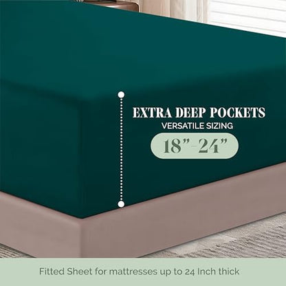 Elegant Comfort 1500 Premium Hotel Quality 18-24 Inches Deep - Extra Deep Pocket Single Fitted Sheet for High Mattress, Luxury and Softest, Smart Pocket - Wrinkle Free, King, Marine Teal