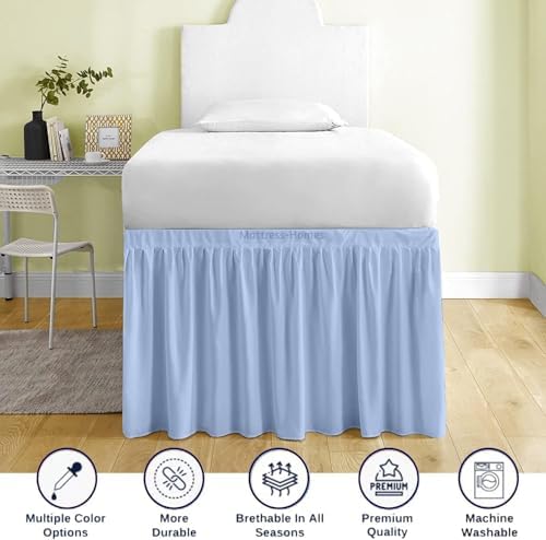 Mattress-Homes Ruffled Dorm Bed Skirt, Twin XL, 36-Inch Drop, Tailored with Split Corners, Light Blue Dust Ruffle for Lofted College Beds, Twin Extra Long Dorm Bedding Essential
