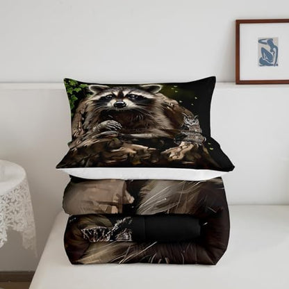 Feelyou Cute Raccoon Comforter Set Queen Size 3 Pieces for Girls Boys