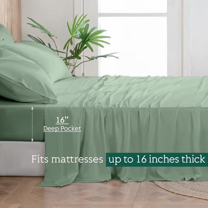 Cooling Sheets Set Cal King Size, Viscose Derived from Bamboo for Hot Sleepers | Deep Pocket Up to 16 Inch | Silky Soft & Breathable Bedding - 4PC (Cal King, Sage Green)