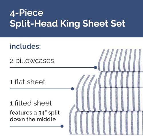 Flex Top Split Head King 4 Piece Sheet Set - Soft & Cooling - Blue Stripes