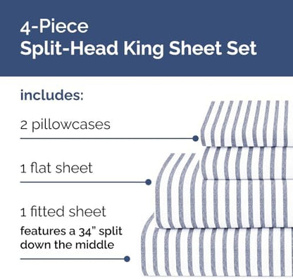 Flex Top Split Head King 4 Piece Sheet Set - Soft & Cooling - Blue Stripes